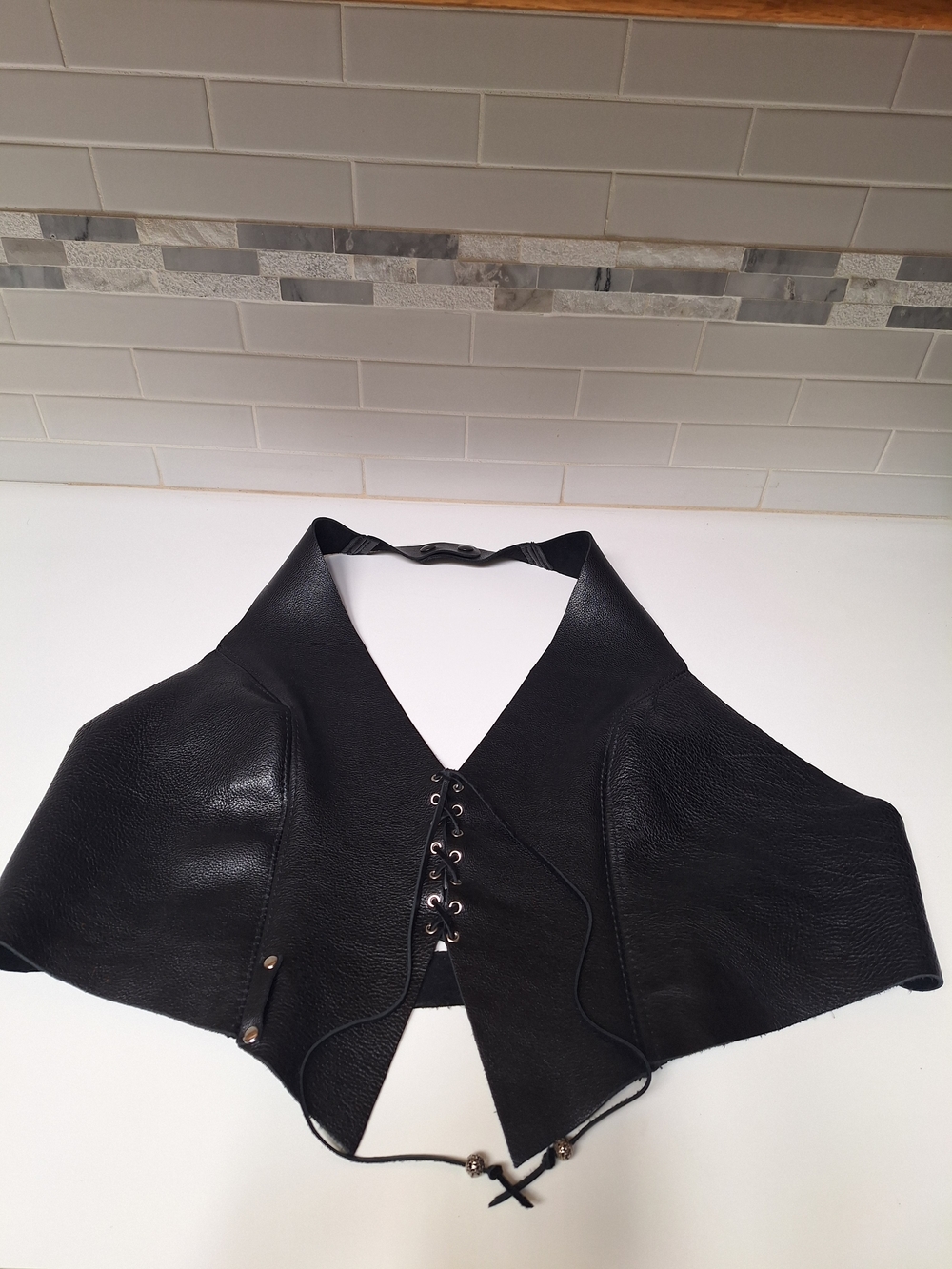 Black Leather Lace-Up Women's Vest